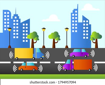Online English Community vector concept: couple waving and greeting each other in front of big laptop and smartphone projecting English community social media