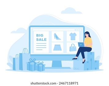 Online e-shopping web page trending concept flat illustration