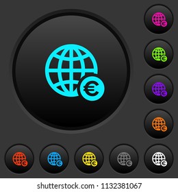 Online Euro payment dark push buttons with vivid color icons on dark grey background