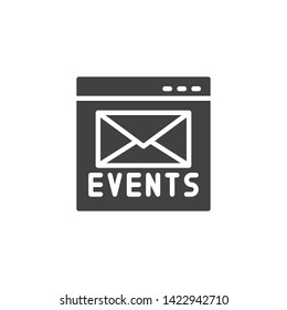 Online event invitation vector icon. filled flat sign for mobile concept and web design. Browser web page with envelope glyph icon. Symbol, logo illustration. Vector graphics