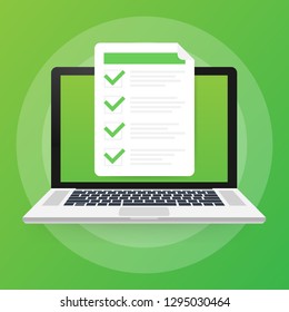 Online exam, checklist and pencil, choosing answer, questionnaire form, taking test. Vector stock illustration.