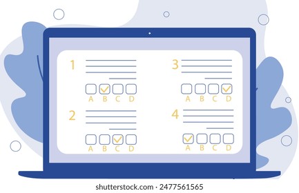 online exam, choose correct answer in test, form with answers with a phone. vector illustration