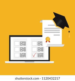 Online exam concept, taking test. Education. Vector flat illustration