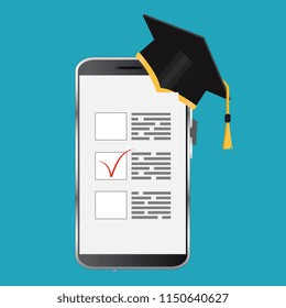 Online exam concept, taking test. Education. Vector flat illustration