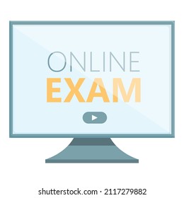 Vector de caricatura de iconos de examen en línea. Forma digital. Web de Pc