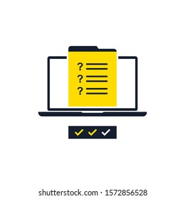 Online exam icon design. Web survey concept isolated on white background. Vector illustration