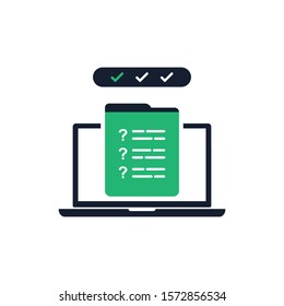 Online exam icon design. Web survey concept isolated on white background. Vector illustration