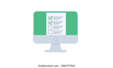 Icono de examen en línea. Ilustración aislada vectorial de una pantalla de computadora y un examen o prueba