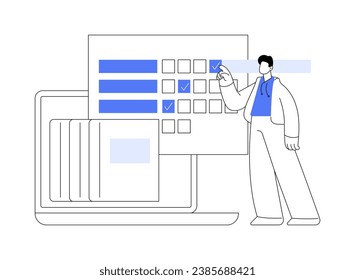 Online exam isolated cartoon vector illustrations. Focused guy filling in an online exam form and making notes, educational process during pandemic, student lifestyle vector cartoon.