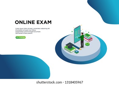 Online exam, isometric vector illustration concept.  can use for, template, ui, landing page,  hero header, mobile app, banner, poster, flyer - Vector