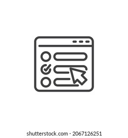 Online exam line icon. linear style sign for mobile concept and web design. Online testing outline vector icon. Symbol, logo illustration. Vector graphics