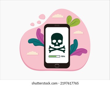 Online exam, phone with checklist, taking test, to do list, questionnaire form, education concept. Flat cartoon design, vector illustration on background