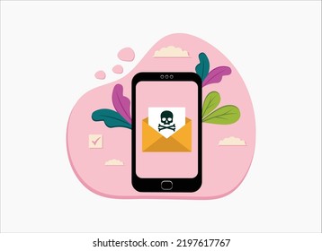 Online exam, phone with checklist, taking test, to do list, questionnaire form, education concept. Flat cartoon design, vector illustration on background