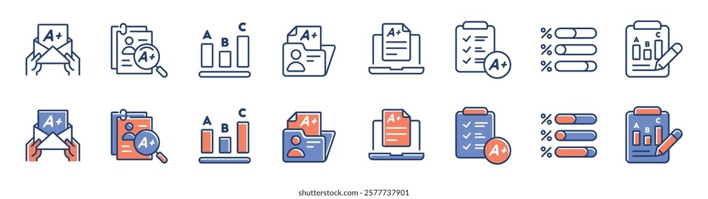 online exam test icon line set education school quiz task evaluation grade score pass questionnaire assessment training signs vector illustration for web and app