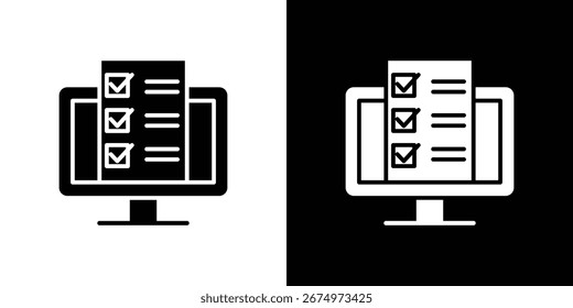 Logotipo del icono de la prueba del examen en línea. símbolos gráficos simples