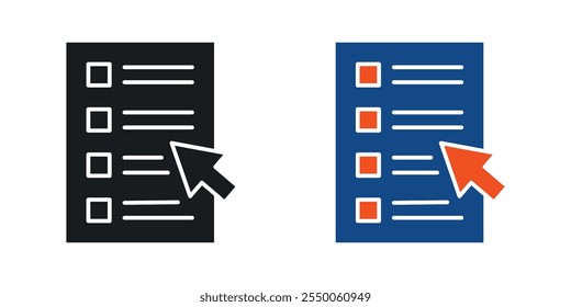 Online exam test icon set in black and colored version