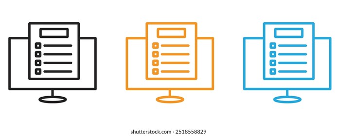 Online exam test icon Thin line illustration set