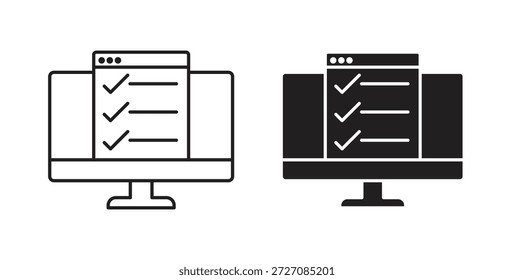 Online exam test icons set. Simple line vector illustration