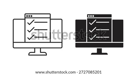 Online exam test icons set. Simple line vector illustration