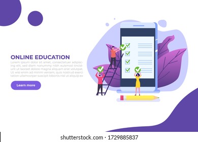 Online exam or testing, E-lerning,  Internet Quiz, Online education concept. Vector illustration.