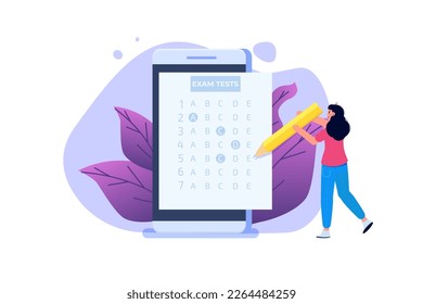Online exam or testing, E-lerning,  Internet Quiz, Online education, test answer sheet concept. Vector illustration.