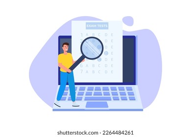 Online exam or testing, E-lerning,  Internet Quiz, Online education, test answer sheet concept. Vector illustration.