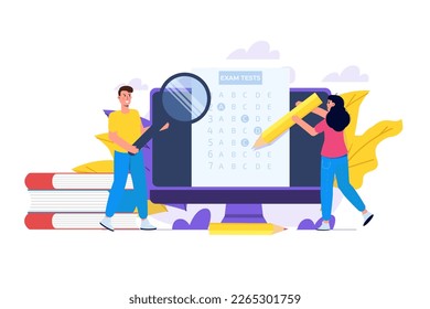 Online exam or testing, E-lerning,  Internet Quiz, Online education, test answer sheet concept. Vector illustration.