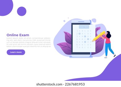 Online exam or testing, E-lerning,  Internet Quiz, Online education, test answer sheet concept. Vector illustration.