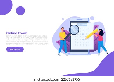 Online-Prüfung oder Test, E-Learning, Internet Quiz, Online-Schulung, Test-Antwort-Konzept. Vektorgrafik.