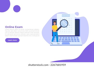 Online-Prüfung oder Test, E-Learning, Internet Quiz, Online-Schulung, Test-Antwort-Konzept. Vektorgrafik.