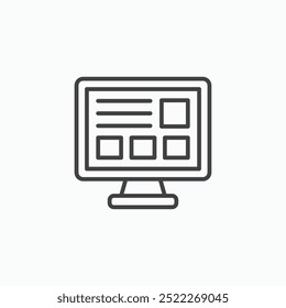 Online-Prüfung Testline in dünner Linie schwarz Farbe. Flache einfache Vektorsymbol-Illustration.