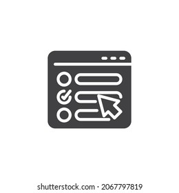 Vektorsymbol der Online-Prüfung. volles Flachzeichen für mobiles Konzept und Webdesign. Icon für Online-Tests der Glyphe. Symbol, Logo-Abbildung. Vektorgrafik
