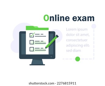 Online exam,choosing answer, questionnaire form, education concept,checklist and pencil, taking test