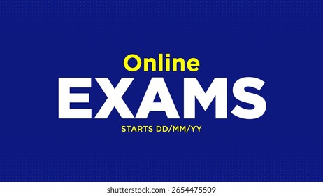 Banner de anúncio de exames on-line com fundo azul - design de aviso de educação digital para testes on-line, avaliações virtuais, notificações de e-learning e prazos educacionais