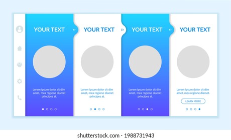 Online experience onboarding vector template. Responsive mobile website with icons. Web page walkthrough 4 step screens. Online store. E-commerce tool for business color concept with copy space
