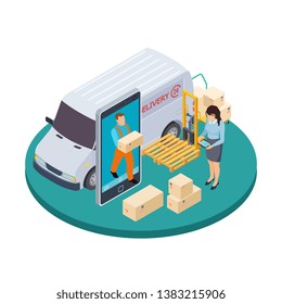 Online express delivery 3d isometric vector concept