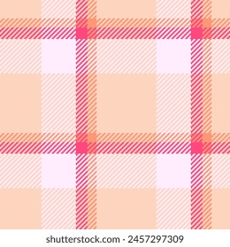 Online fabric tartan seamless, content plaid check background. Shape vector texture textile pattern in peach puff and white colors.