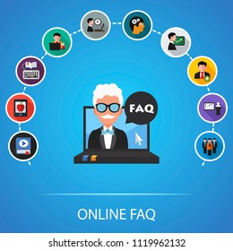 Online faq flat icons concept. Vector illustration. Element template for design.
