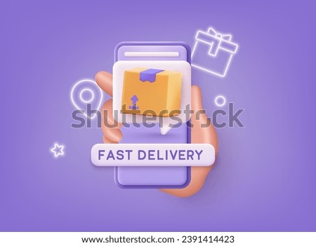 Online fast delivery service concept, online order tracking, delivery home and office. 3D Vector Illustrations.
