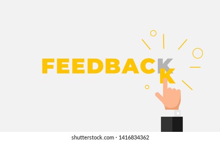 Online feedback, reputation, quality, customer review concept flat style. Businessman hand finger pointing letter K in word like five star rating. Vector illustration