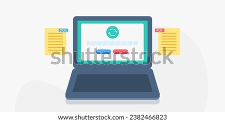Online file converter, online PDF marker, changing DOC file to PDF file with web based application - vector illustration background