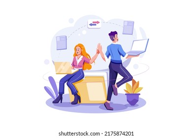 Online File Sharing Illustration Concept. Flat Illustration Isolated On White Background