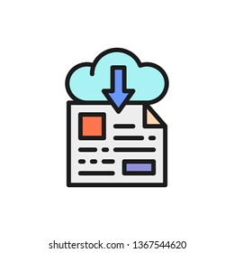 Online file storage, download flat color line icon.