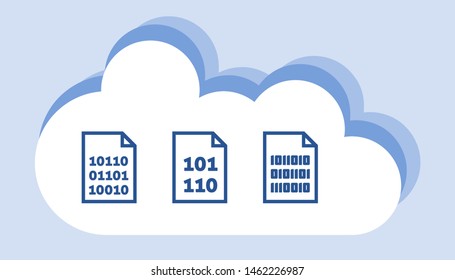 Online files cloud storage. Cloud symbol illustration with binary files.