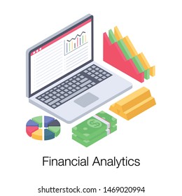 Online financial analytics isometric icon 