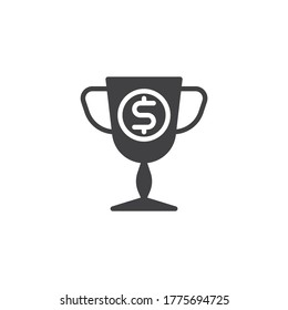 Online financial analytics vector icon. filled flat sign for mobile concept and web design. Trophy cup with dollar glyph icon. Symbol, logo illustration. Vector graphics