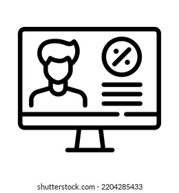 Online financial coaching outline icon. Executive coach on pc screen having conference call. Business education online. For business and payments presentation. Vector Illustration.