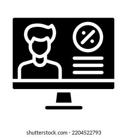 Online financial coaching solid icon. Executive coach on pc screen having conference call. Business education online. For business and payments presentation. Vector Illustration.