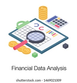 Online financial data analysis isometric icon 