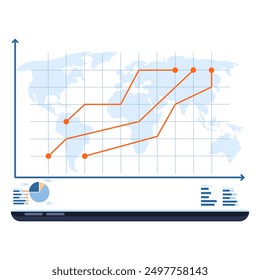 Online Financial Growth Concept, Computer Device with Business Charts on Isolated Background, Growth Stock Diagram, Growth or Success. Financial Items, Business Investments, Financial Market Trading.